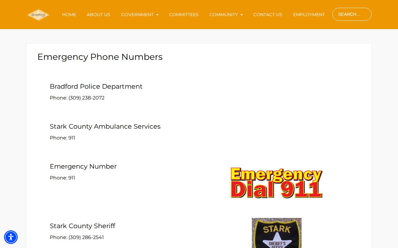 Bradford Illinois emergency phone listing with police contact