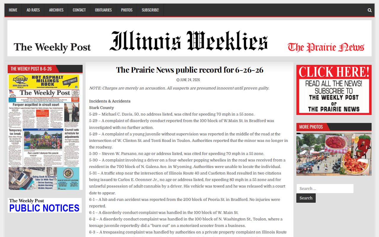 Prairie News Stark County public-record report