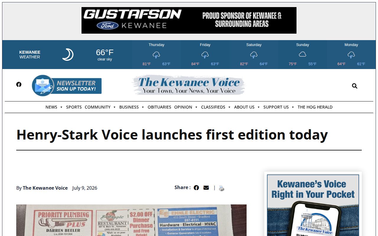 Henry-Stark Voice launch notice for local Stark County public safety coverage
