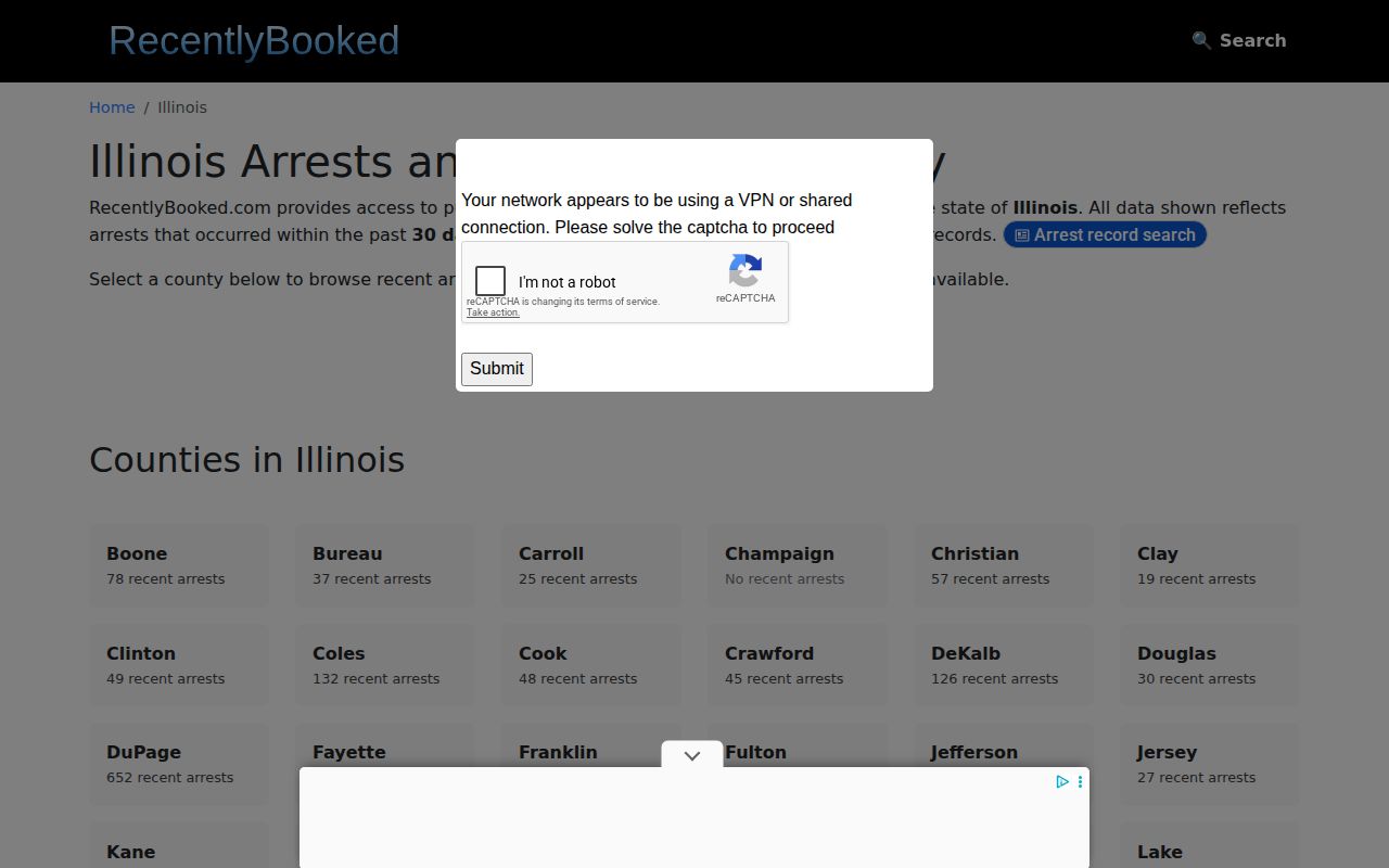 RecentlyBooked Illinois county landing page checked for Stark coverage