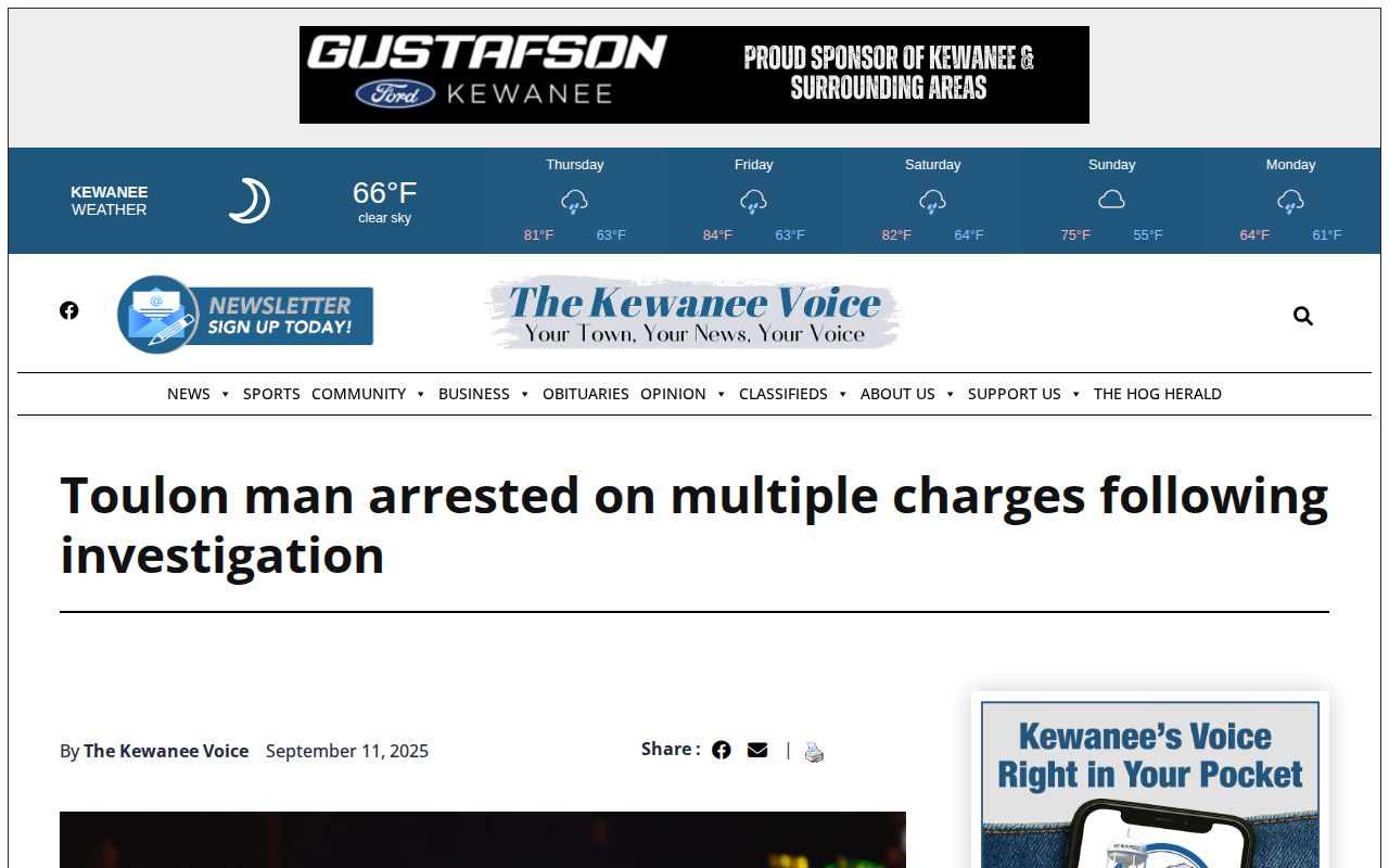Kewanee Voice report about a Toulon arrest and court developments