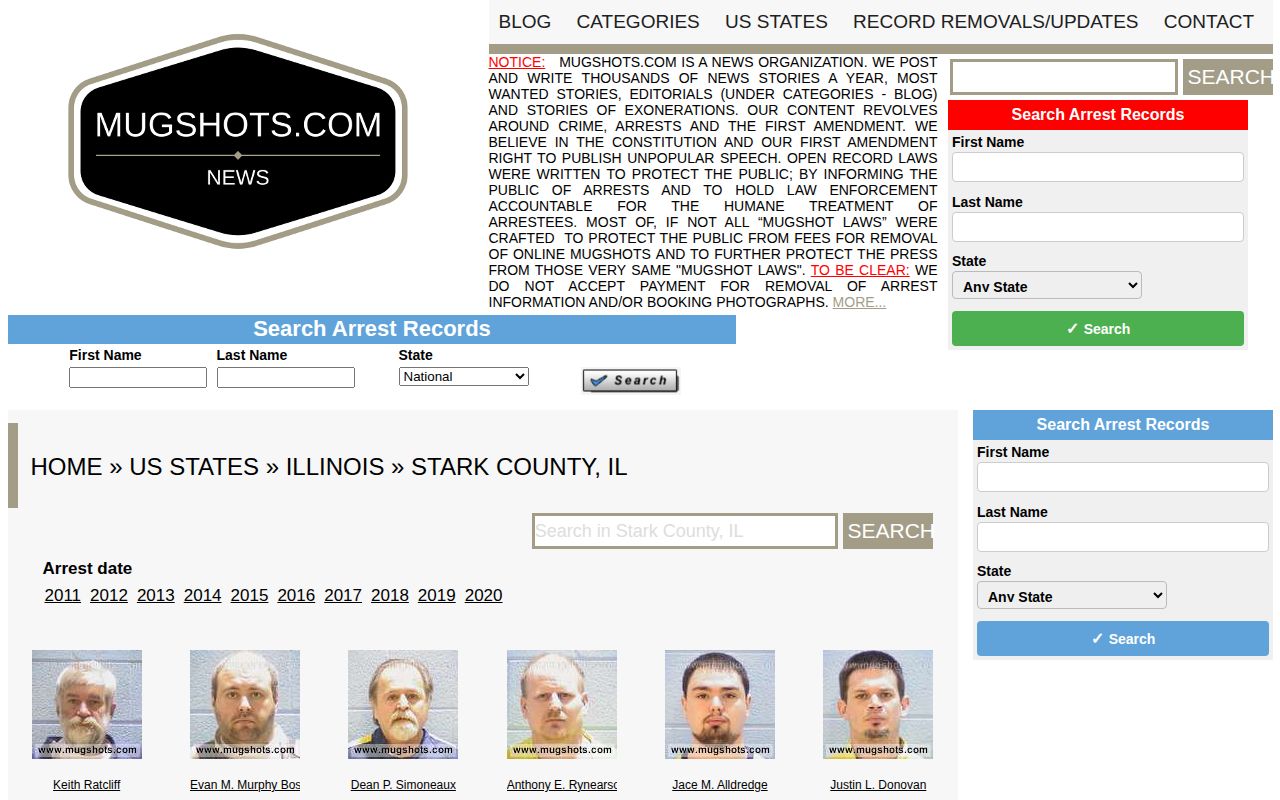 Unofficial historical Mugshots.com Stark County index